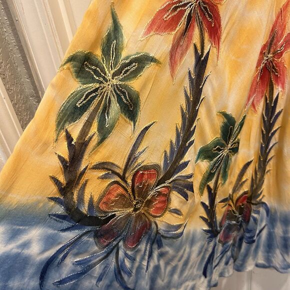 Shoreline Coverup Midi Sundress One Size Rayon Yellow Tie Dye Boho Hippie Beach - Picture 3 of 9
